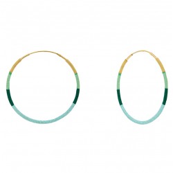 Boucles d'oreilles Créoles tissées BOLIVIA Or 5 cm - Vert & Bleu - Une à Une