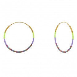 Boucles d'oreilles Créoles tissées BOLIVIA Or 5 cm - Vert, violet & Multicolore - Une à Une