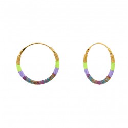 Boucles d'oreilles Créoles tissées BOLIVIA Or 2,5 cm - Doré, vert, violet & multicolore - Une à Une