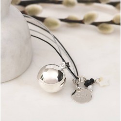 Collier Bola de grossesse VALENTINE - Liens argent noir & Boule lisse brillante - Nativee