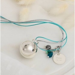Collier Bola de grossesse AMORE - Liens argent turquoise & Boule lisse brillante - Nativee