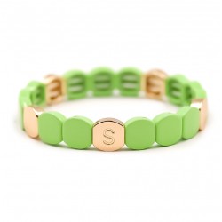 Bracelet élastiqué COLORFUL ALOE - Pastilles émail doré & Vert menthe  - Simone à Bordeaux