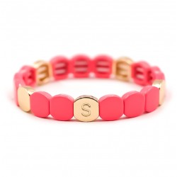 Bracelet élastiqué COLORFUL GRENADE - Pastilles émail doré & rose fluo - Simone à Bordeaux