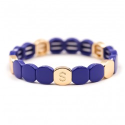 Bracelet élastiqué COLORFUL KLEIN - Pastilles émail doré & Bleu - Simone à Bordeaux