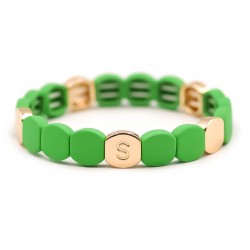 Bracelet élastiqué COLORMAT MENTHE - Pastilles émail doré & Vert vivace - Simone à Bordeaux
