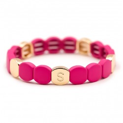 Bracelet élastiqué COLORMAT ROSE FUSCHIA - Pastilles émail doré & rose - Simone à Bordeaux