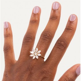 Bague fine plaqué or FLORENTINE - Anneau & Fleur Zircons blancs navettes - THEMA