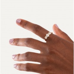 Bague fine plaqué or HORTENSE - Anneau & Trio de fleurs Zircons blancs TAILLE 54