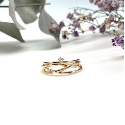 Bague ajustable plaqué or LUNA - Anneaux enlacés & Zircon blanc TAILLE 54