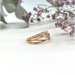 Bague ajustable plaqué or LUNA - Anneaux enlacés & Zircon blanc TAILLE 54
