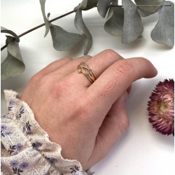Bague ajustable plaqué or LUNA - Anneaux enlacés & Zircon blanc TAILLE 54