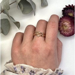 Bague ajustable plaqué or LUNA - Anneaux enlacés & Zircon blanc TAILLE 54