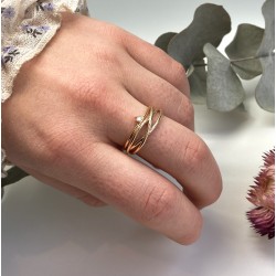 Bague ajustable plaqué or LUNA - Anneaux enlacés & Zircon blanc TAILLE 54