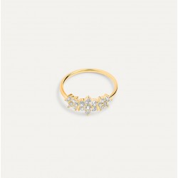 Bague fine plaqué or HORTENSE - Anneau & Trio de fleurs Zircons blancs TAILLE 54