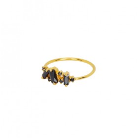 Bague fine CRYSTAL Or & Multi baguettes de cristaux noirs UNE A UNE