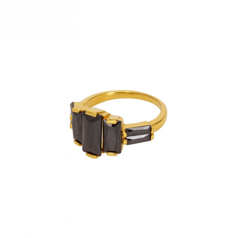 Bague CRYSTAL Art déco doré & Baguettes de cristaux noir - Une à Une