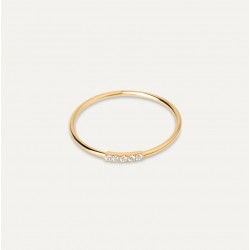 Bague plaqué or LUCIE - Anneau très fin & Cinq zircons blancs TAILLE 50