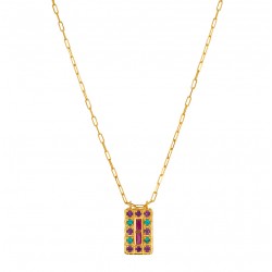 Collier mi-long BOLIVIA RUBIS Or - Chaîne & Pendentif plaque multicolore - Une à Une