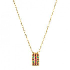 Collier mi-long BOLIVIA RUBIS Or - Chaîne & Pendentif plaque multicolore - Une à Une