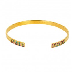 Bracelet Jonc ajustable STAR Or & Pavage zircons multicolores - Une à Une