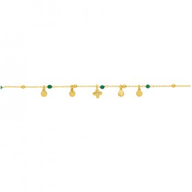 Bracelet chaîne fine GOA CHARM Or - Billes, Pierres émeraude, pampilles & Trèfle zircon - Une à Une
