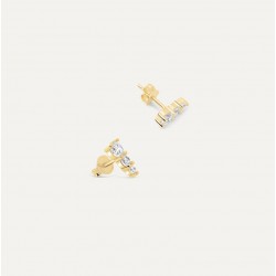 Boucles d'oreilles puces ALIENOR plaqué or - Trois zircons blancs THEMA