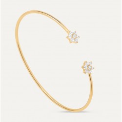 Bracelet Jonc ouvert HORTENSE plaqué or & Fleurs zircons blancs - THEMA