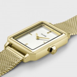 Montre Fluette, couleur or, cadran rectangle blanc & bracelet milanais