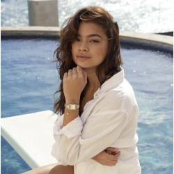 Montre Gracieuse petite, or argent, cadran carré blanc & bracelet oyster