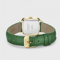 Montre Gracieuse petite, couleur or, cadran carré blanc & bracelet cuir vert