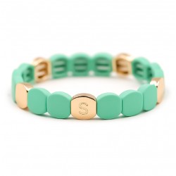 Bracelet élastiqué COLORMAT LAGON - Pastilles émail doré & Vert lagon SIMONE A BORDEAUX