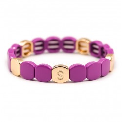Bracelet élastiqué COLORFUL VIOLETTE - Pastilles émail doré & violet SIMONE A BORDEAUX
