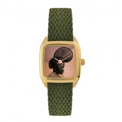 Montre PRIMA FOULAHSTYLE cadran carré & bracelet vert kaki LAPS EDITIONS
