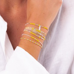Bracelet fin élastiqué MAYOTTE argent - Perles jaune irisé TAILLE S