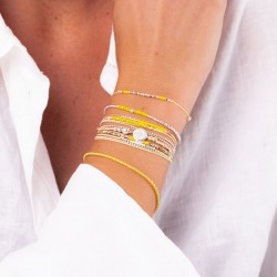 Bracelet élastiqué SILVER FLIRTING argent - Perles de verre jaune TAILLE M
