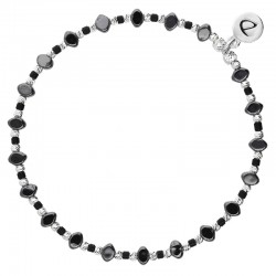 Bracelet fin élastiqué LOSANGE - Perles argent Hématites & Miyuki noires - DORIANE Bijoux