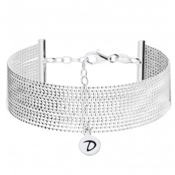 Bracelet manchette argent, 15 chaînes maille mini boules diamantées - DORIANE Bijoux