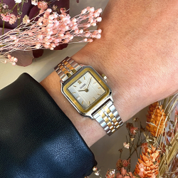 Montre Gracieuse petite, or argent, cadran carré blanc & bracelet oyster