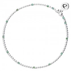 Bracelet élastique GRAIN DE FOLIE - Perles argent & Miyuki turquoise tacheté - DORIANE Bijoux