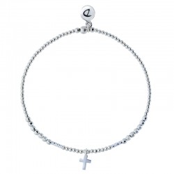 Bracelet fin élastiqué en Argent - Perles & Petite croix all silver- DORIANE Bijoux