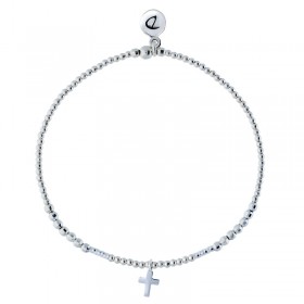 Bracelet fin élastiqué en Argent - Perles & Petite croix all silver- DORIANE Bijoux
