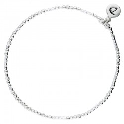 Bracelet fin élastiqué ONLY SILVER en Argent - Perles & Tubes diamantés - DORIANE Bijoux