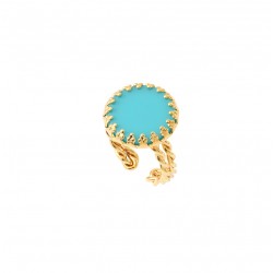 Bague large ajustable CAPRAIA dorée - Cabochon rond résine turquoise - SATELLITE