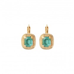 Boucles d'oreilles dormeuses SOLEIL carrées Or & Cristal prestige turquoise   - SATELLITE