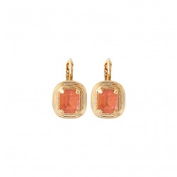 Boucles d'oreilles dormeuses SOLEIL carrées Or & Cristal prestige rose - SATELLITE