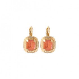 Boucles d'oreilles dormeuses SOLEIL carrées Or & Cristal prestige rose - SATELLITE