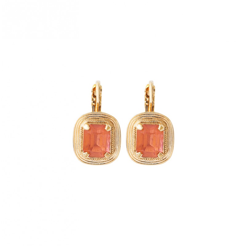 Boucles d'oreilles dormeuses SOLEIL carrées Or & Cristal prestige rose - SATELLITE Boucles d'oreilles dormeuses SOLEIL carrées Or & Cristal prestige rose - SATELLITE