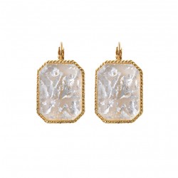 Boucles d'oreilles dormeuses LOUISE Or & Cabochon pâte de verre blanc - SATELLITE