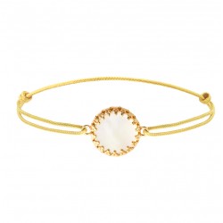 Bracelet cordon jaune ajustable CAPRAIA & Cabochon nacre irisée  -SATELLITE