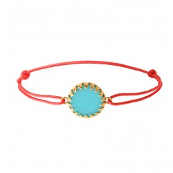 Bracelet cordon rouge ajustable CAPRAIA & Turquoise cabochon rond - SATELLITE
